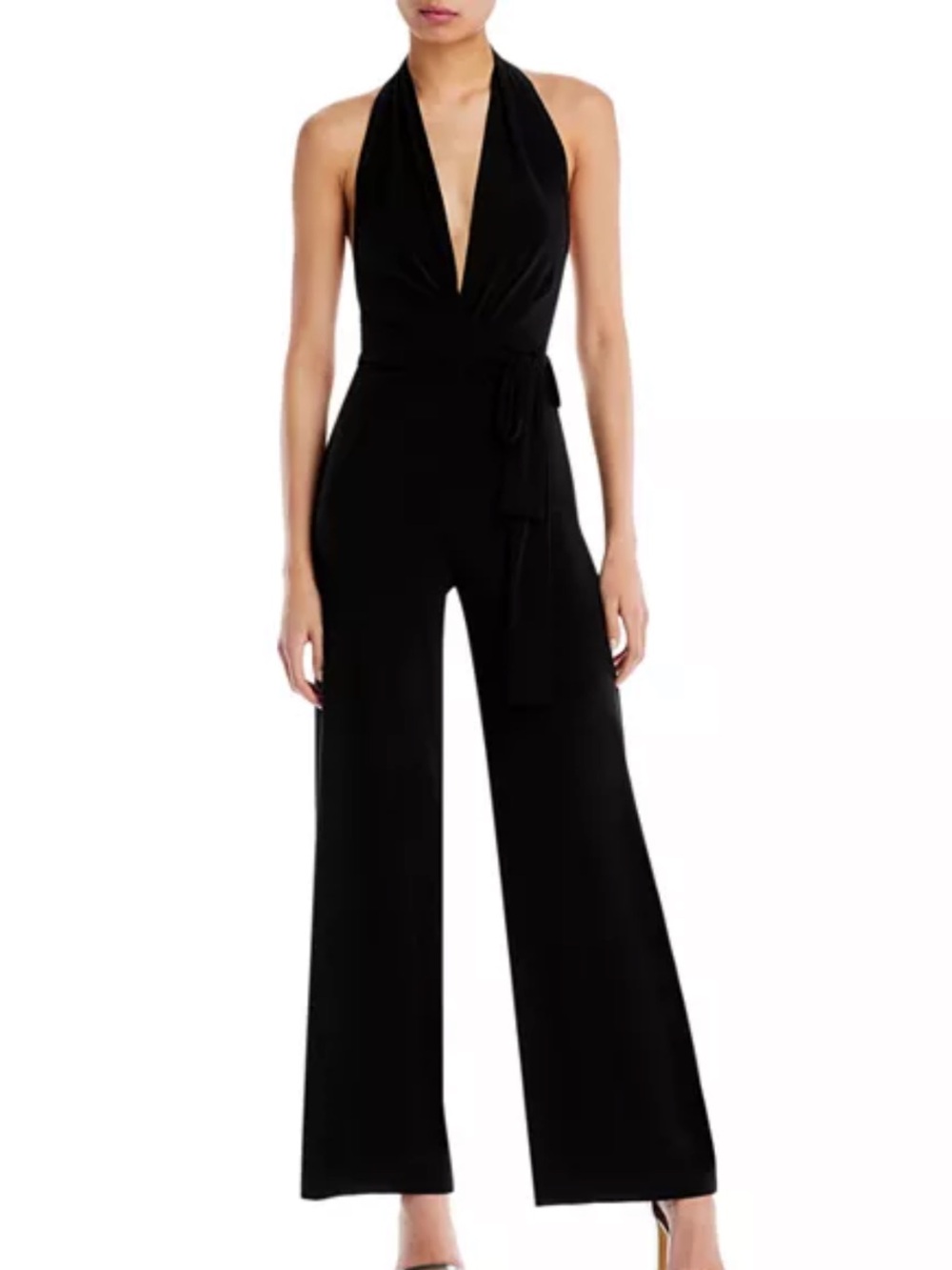 Norma Kamali Black Backless Halter Tie-Front jumpsuit